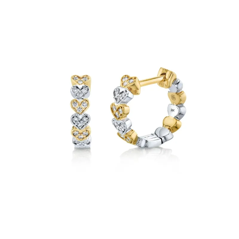 Two Tone Gold & Diamond Heart Eternity Huggie Hoops made by Sydney Evan