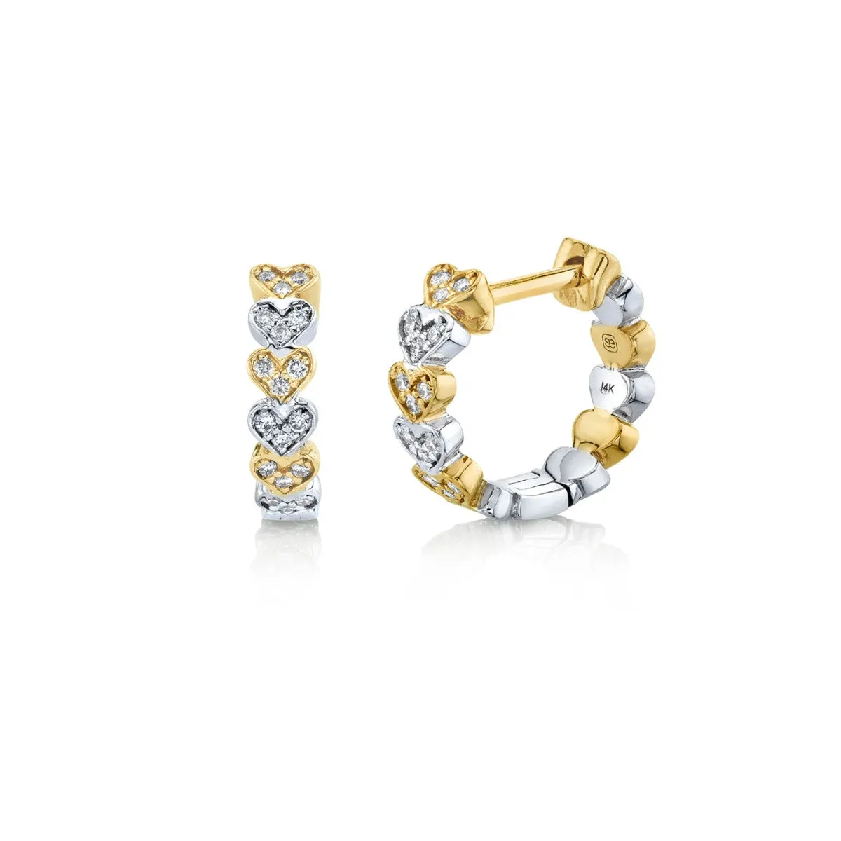 Two Tone Gold & Diamond Heart Eternity Huggie Hoops sold by Sydney Evan