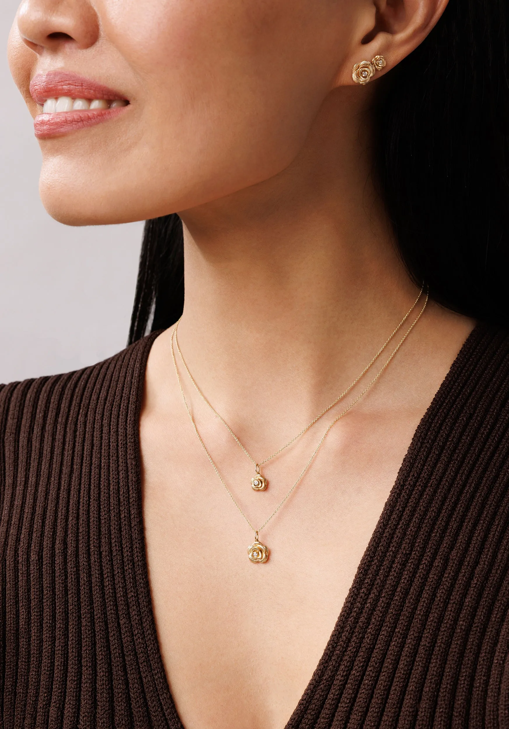 Gold & Diamond Rose Stud sold by Sydney Evan product image thumbnail 2