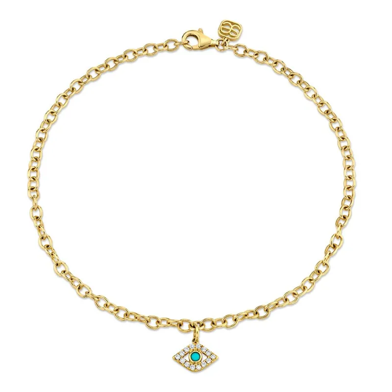 Gold & Diamond Bezel Eye Anklet with Turquoise made by Sydney Evan