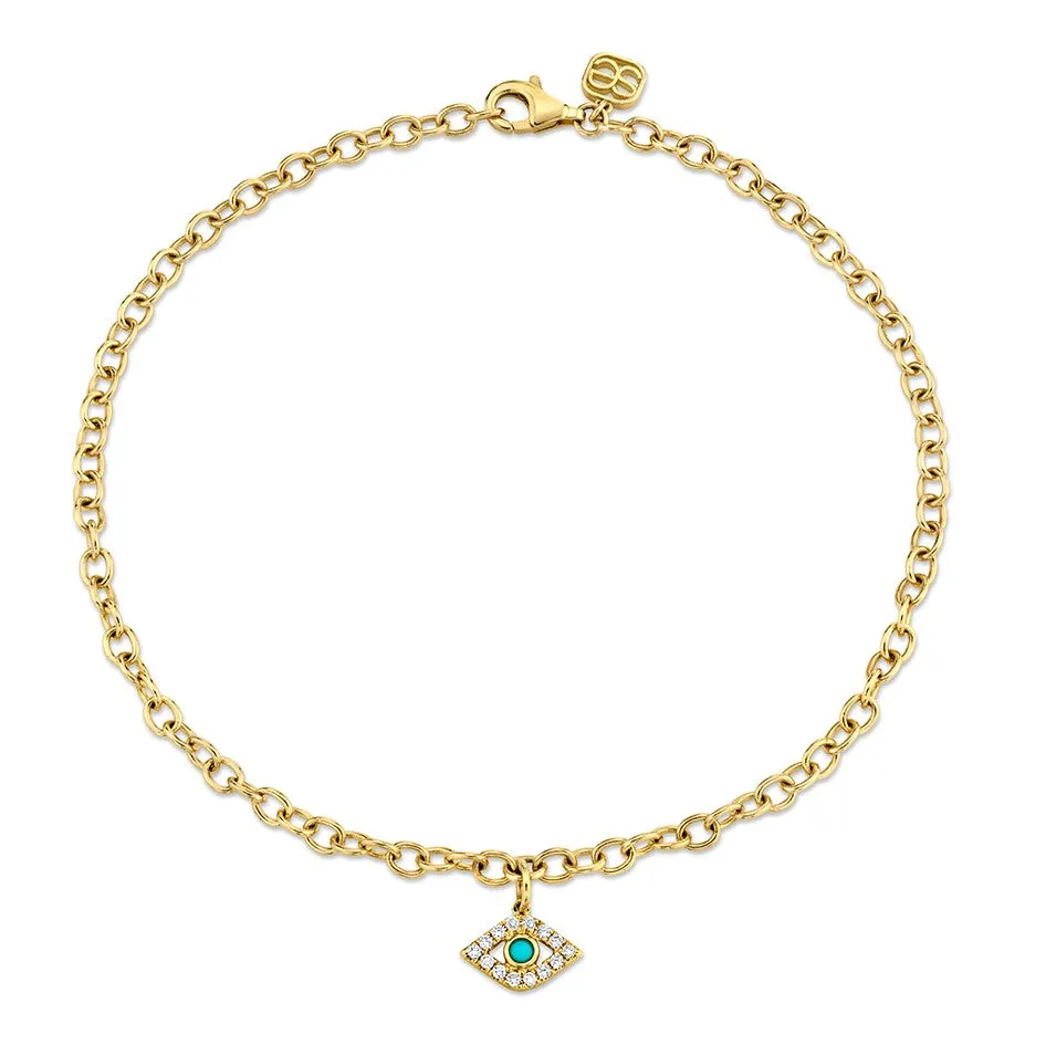 Gold & Diamond Bezel Eye Anklet with Turquoise sold by Sydney Evan