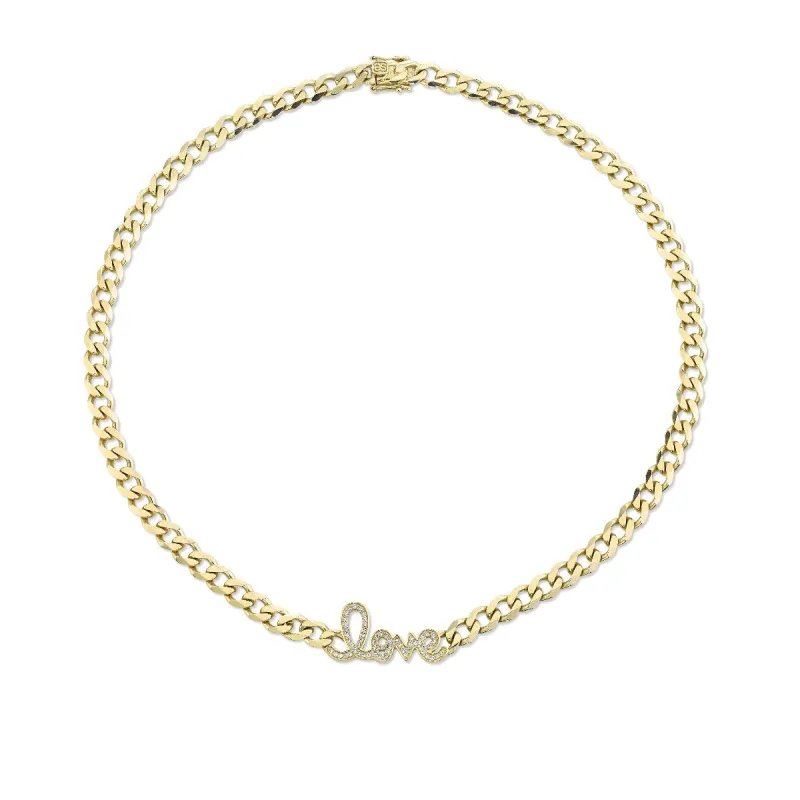 Gold & Diamond Love Script Link Necklace made by Sydney Evan