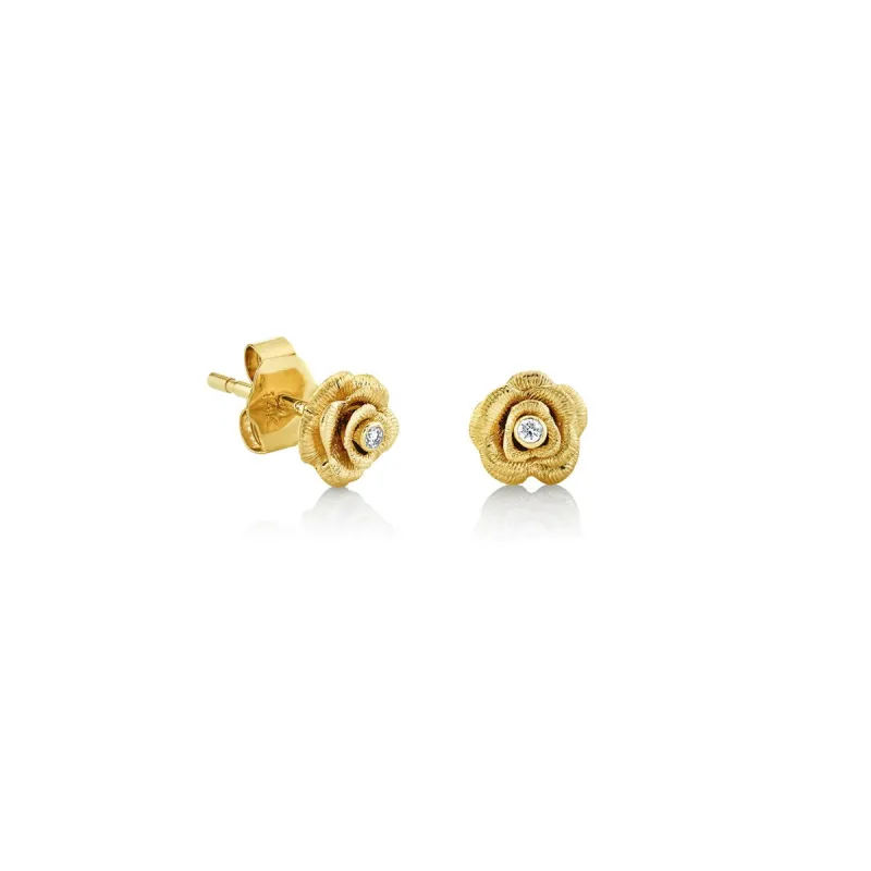 Gold & Bezel Diamond Small Rose Stud made by Sydney Evan