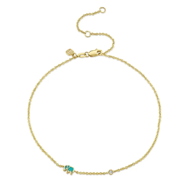 Gold & Enamel Mini Elephant Anklet made by Sydney Evan