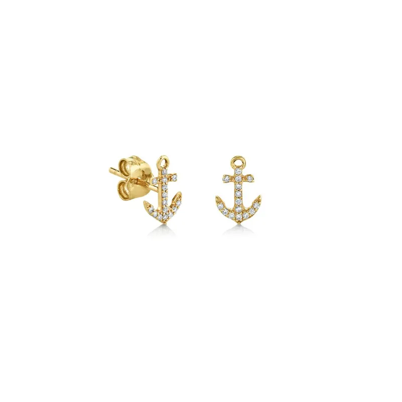 Gold & Diamond Tiny Anchor Stud made by Sydney Evan