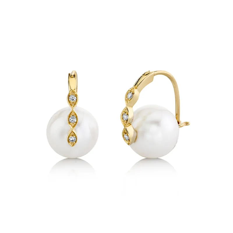 Gold & Diamond Marquise Eye Pearl Earrings made by Sydney Evan