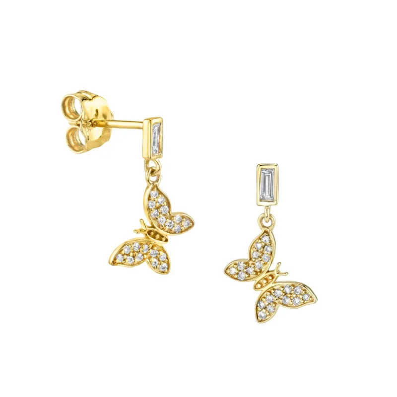 Gold & Baguette Diamond Tiny Butterfly Earring made by Sydney Evan