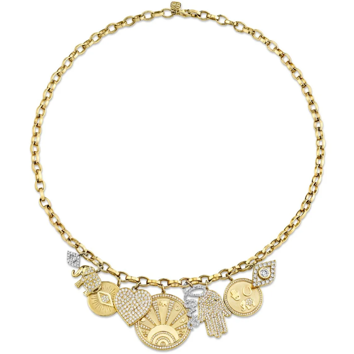 Gold & Diamond Multi Charm Luck, Protection and Love Necklace sold by Sydney Evan
