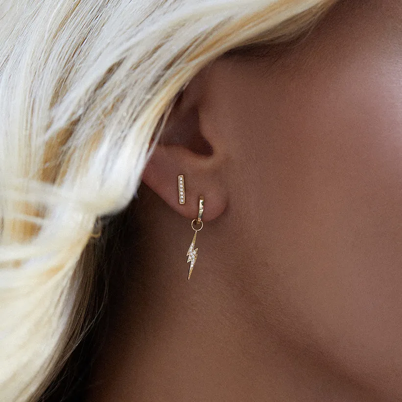 Gold Huggie Hoop and Lightning Bolt Charm Hoops sold by Sydney Evan product image thumbnail 2