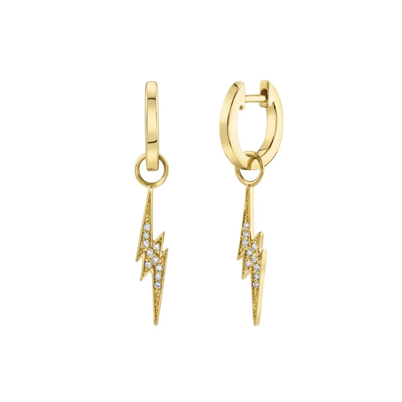 Gold Huggie Hoop and Lightning Bolt Charm Hoops made by Sydney Evan