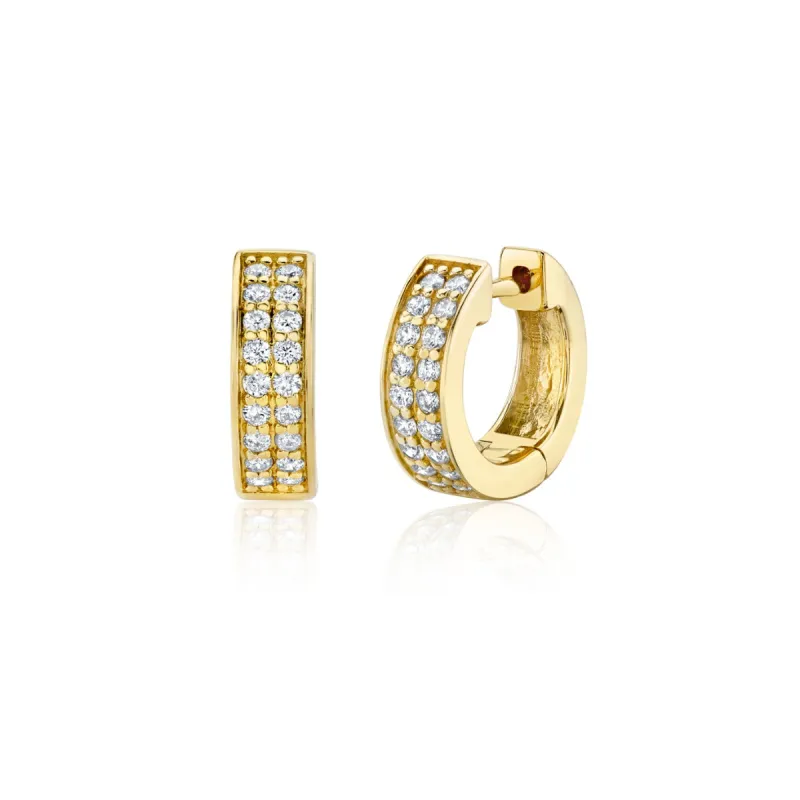 Gold & Diamond Two Row Huggie Hoops made by Sydney Evan