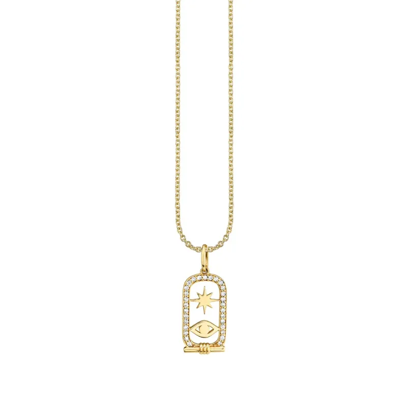 Gold & Diamond Starburst and Eye Cartouche Charm made by Sydney Evan