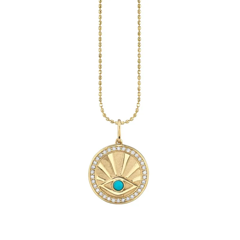 Gold Diamond & Turquoise Eye with Rays Coin Charm made by Sydney Evan
