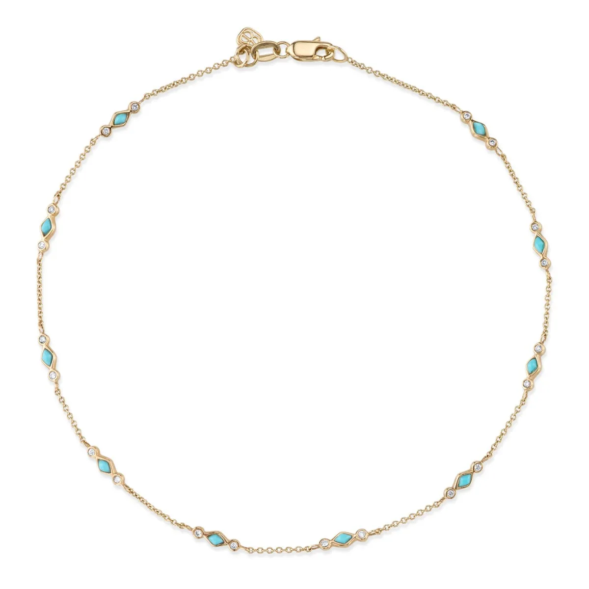 Gold & Bezel Diamond Turquoise Anklet sold by Sydney Evan