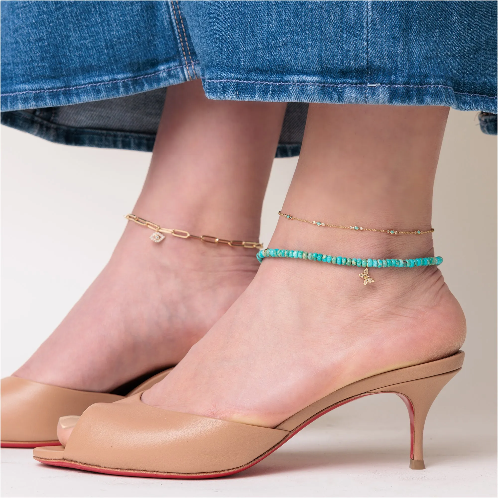 Gold & Bezel Diamond Turquoise Anklet sold by Sydney Evan product image thumbnail 2