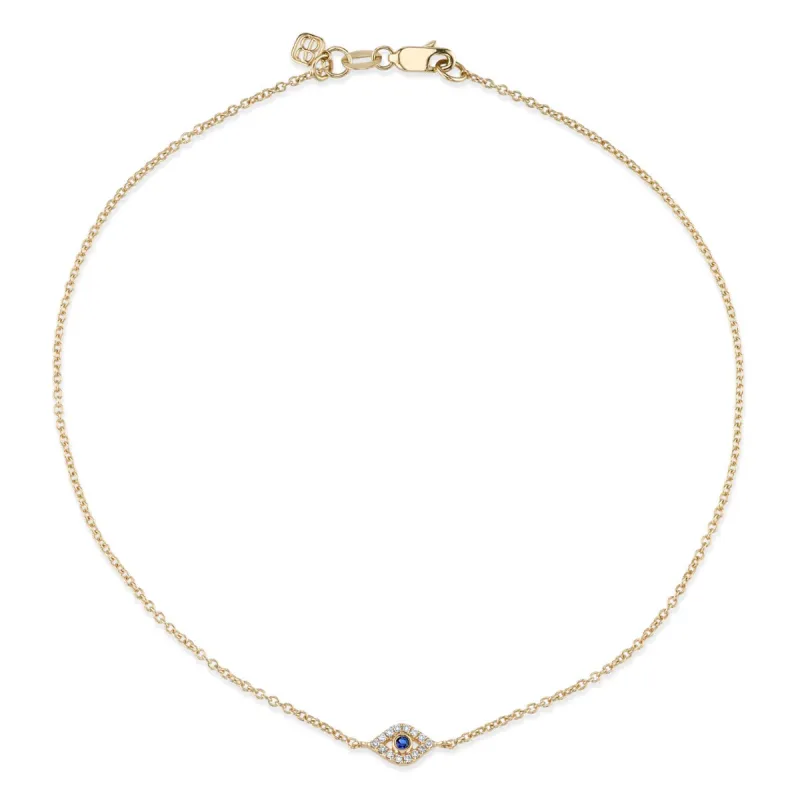 Gold Bezel Sapphire & Diamond Small Eye Anklet made by Sydney Evan
