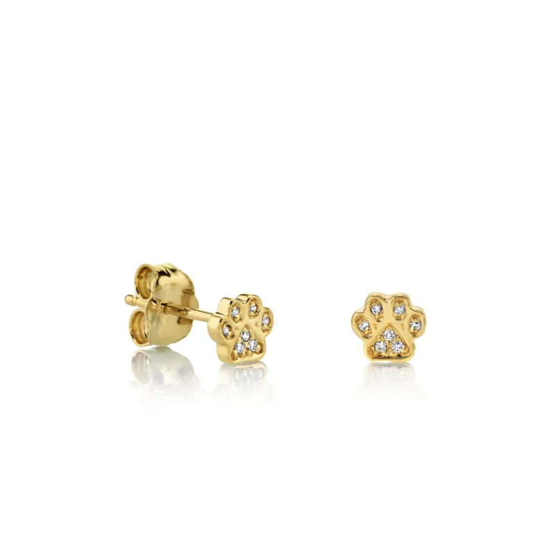 Gold & Diamond Mini Paw Stud made by Sydney Evan