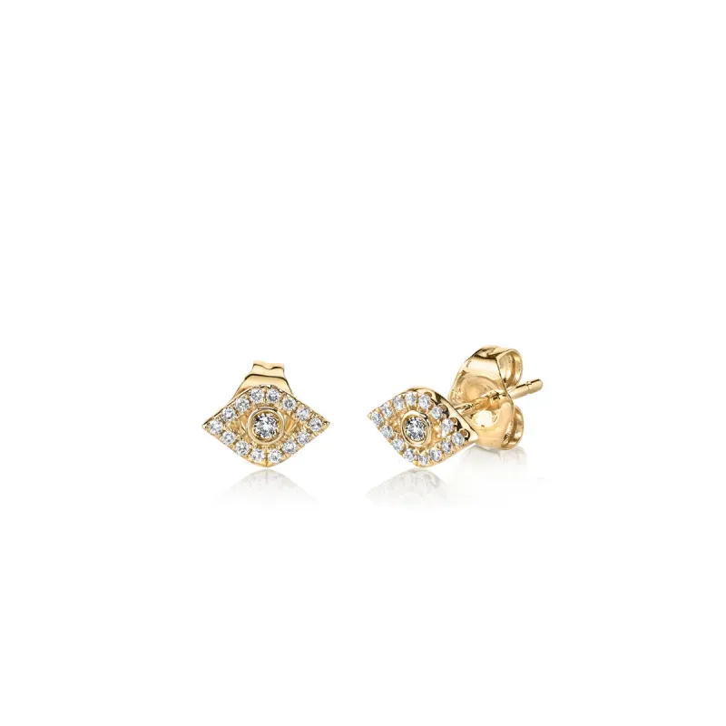 Gold & Diamond Small Bezel Eye Stud made by Sydney Evan