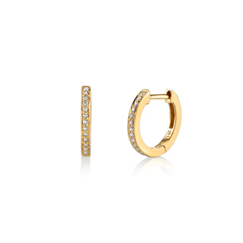 Gold & Pavé Diamond 9mm Huggie Hoops made by Sydney Evan