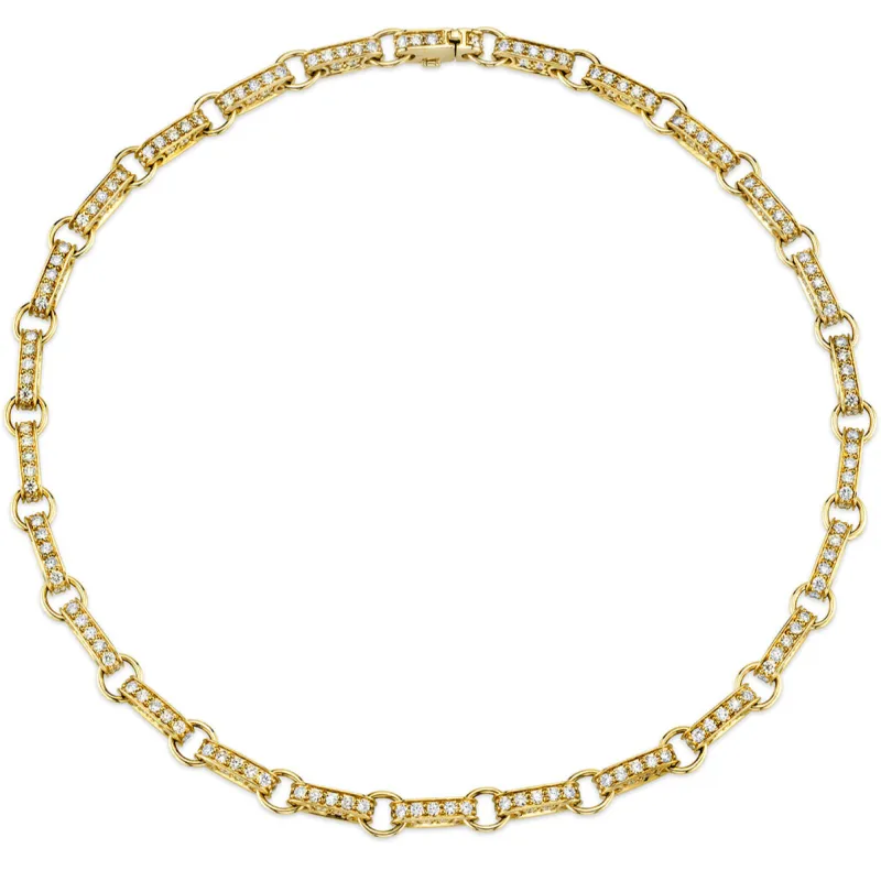 Gold & Diamond Large Round Rectangle Link Eternity Necklace made by Sydney Evan