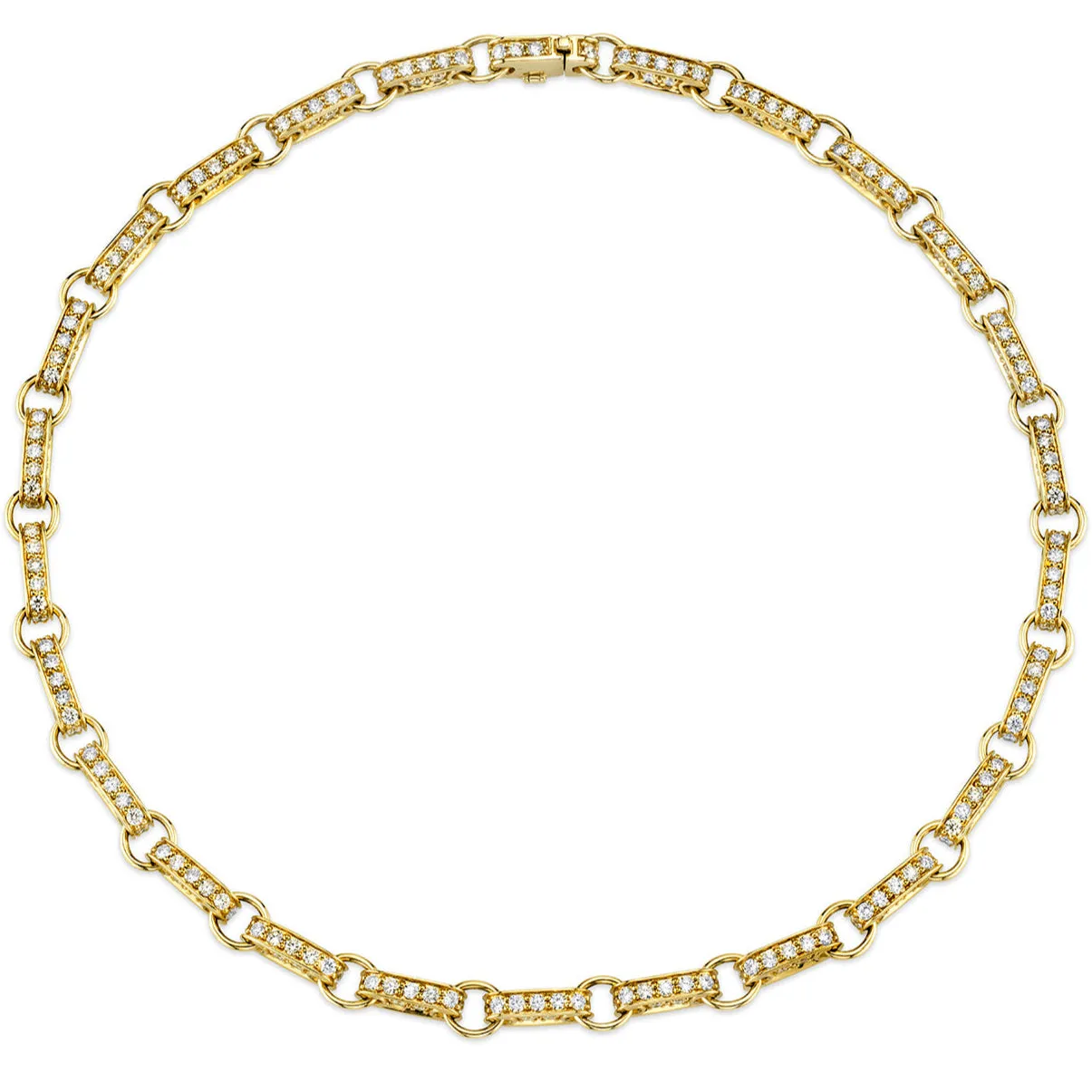 Gold & Diamond Large Round Rectangle Link Eternity Necklace sold by Sydney Evan