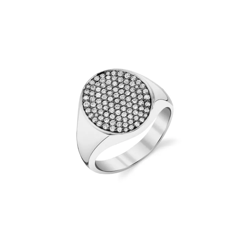 Men's Collection White Gold & Diamond Medium Oval Pave Signet Ring made by Sydney Evan