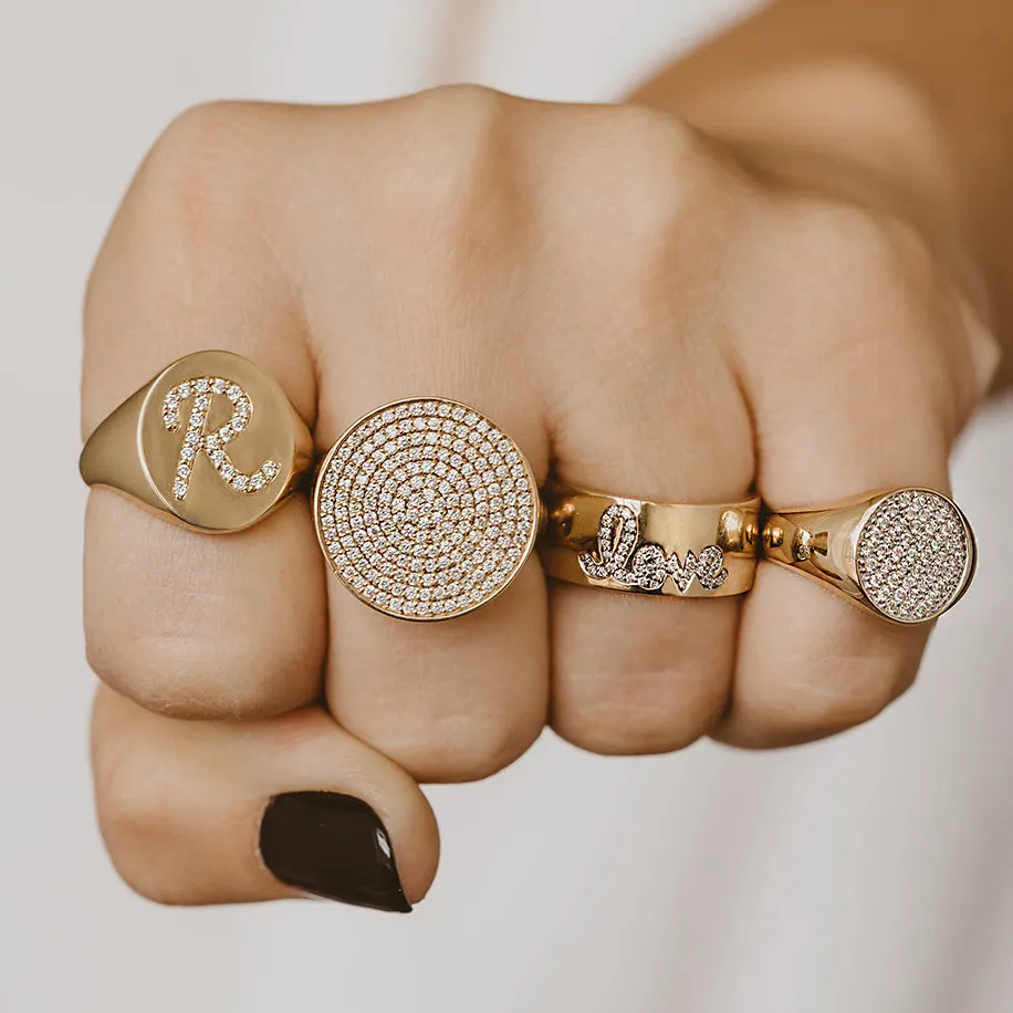 Gold & Diamond Medium Oval Pave Signet Ring sold by Sydney Evan product image thumbnail 2