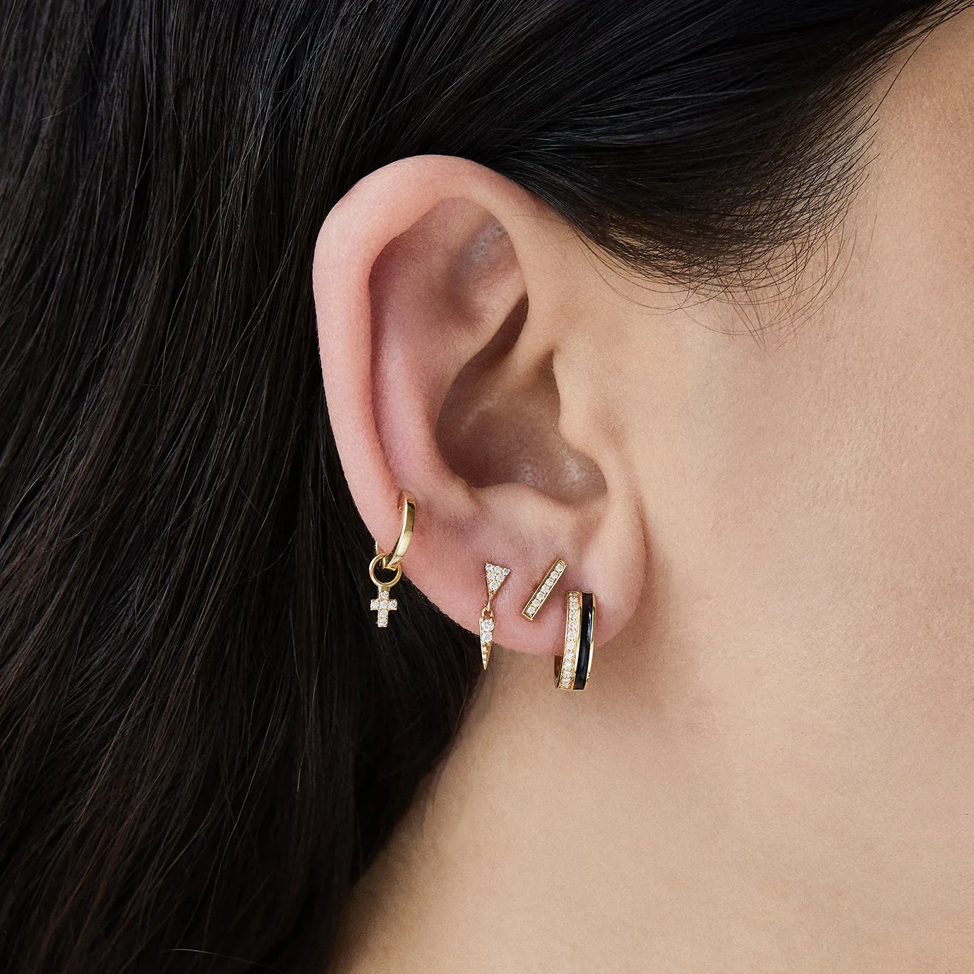 Gold & Diamond Mini Cross Charm Hoops sold by Sydney Evan product image thumbnail 2