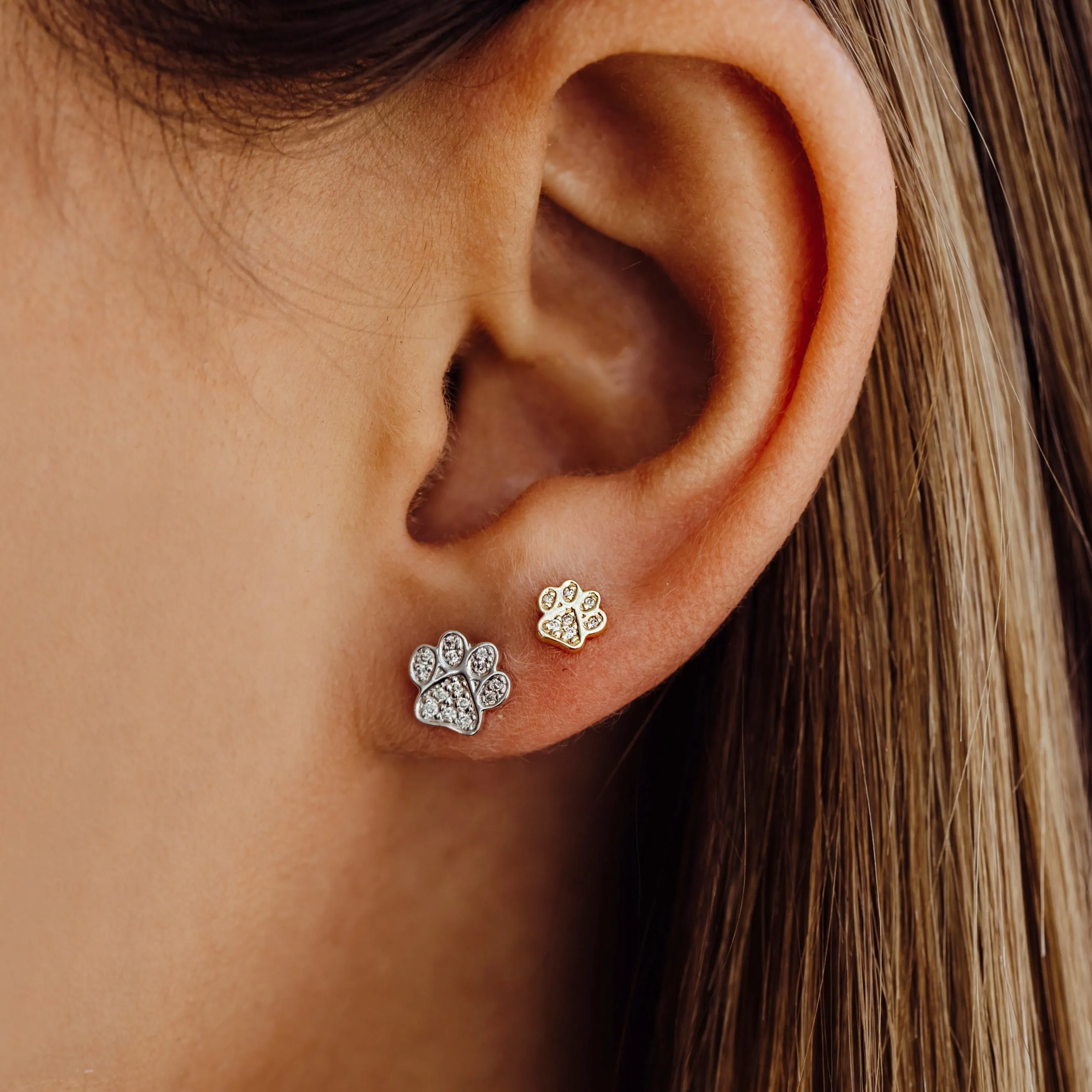 Gold & Diamond Small Paw Stud sold by Sydney Evan product image thumbnail 2