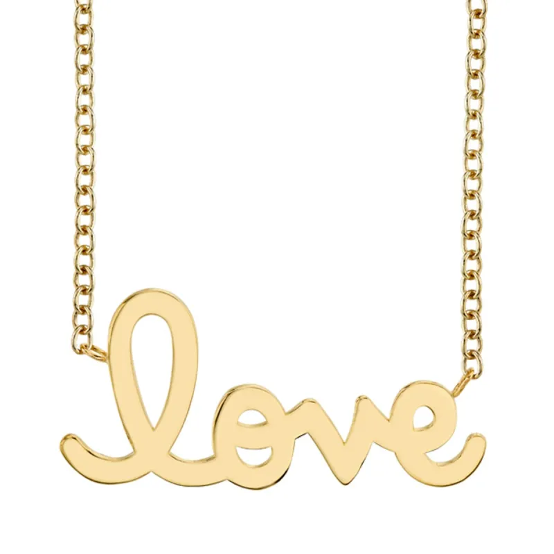 Pure Gold Supersize Script Love Necklace made by Sydney Evan