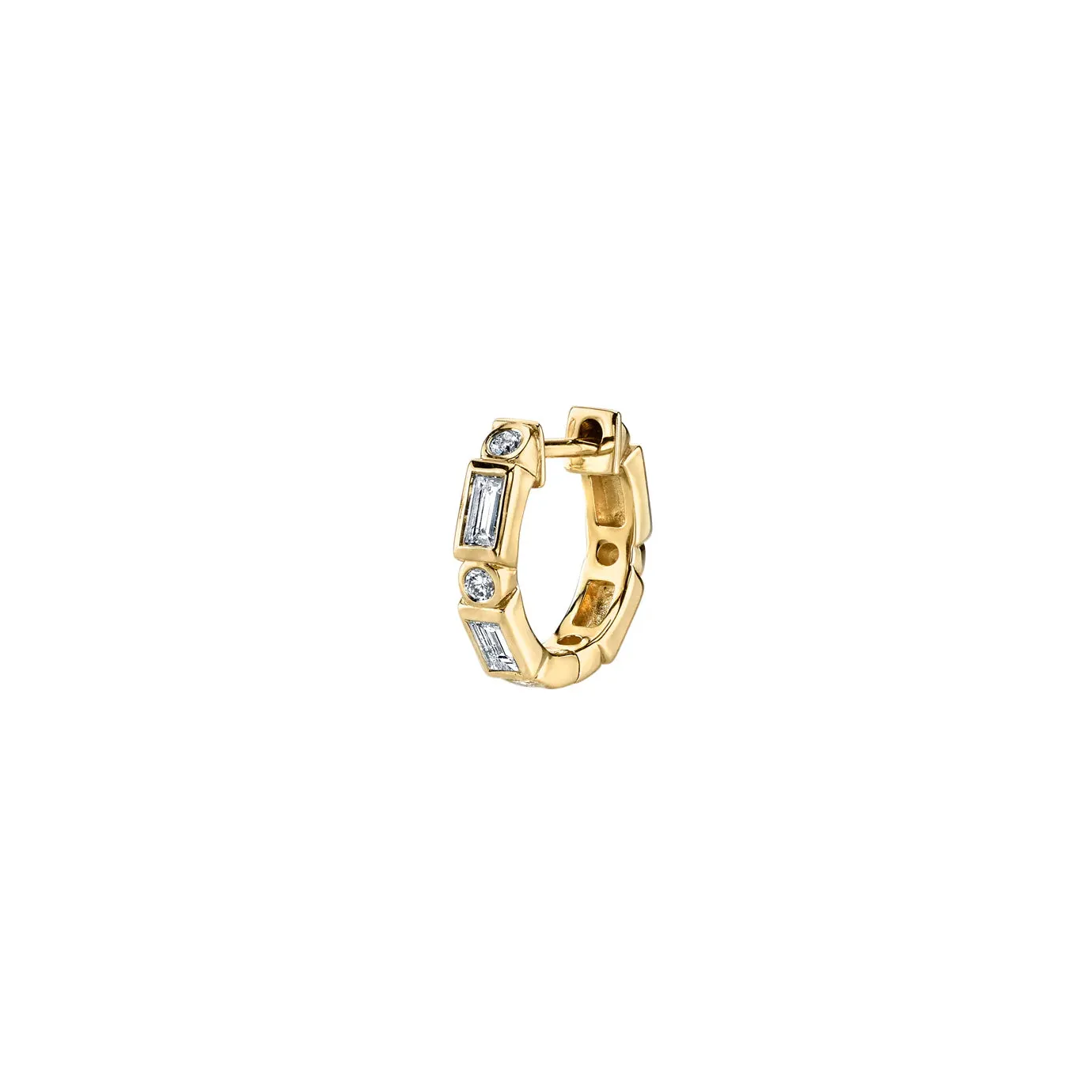 Gold & Diamond Baguette and Round Bezel Huggie Hoops sold by Sydney Evan product image thumbnail 5