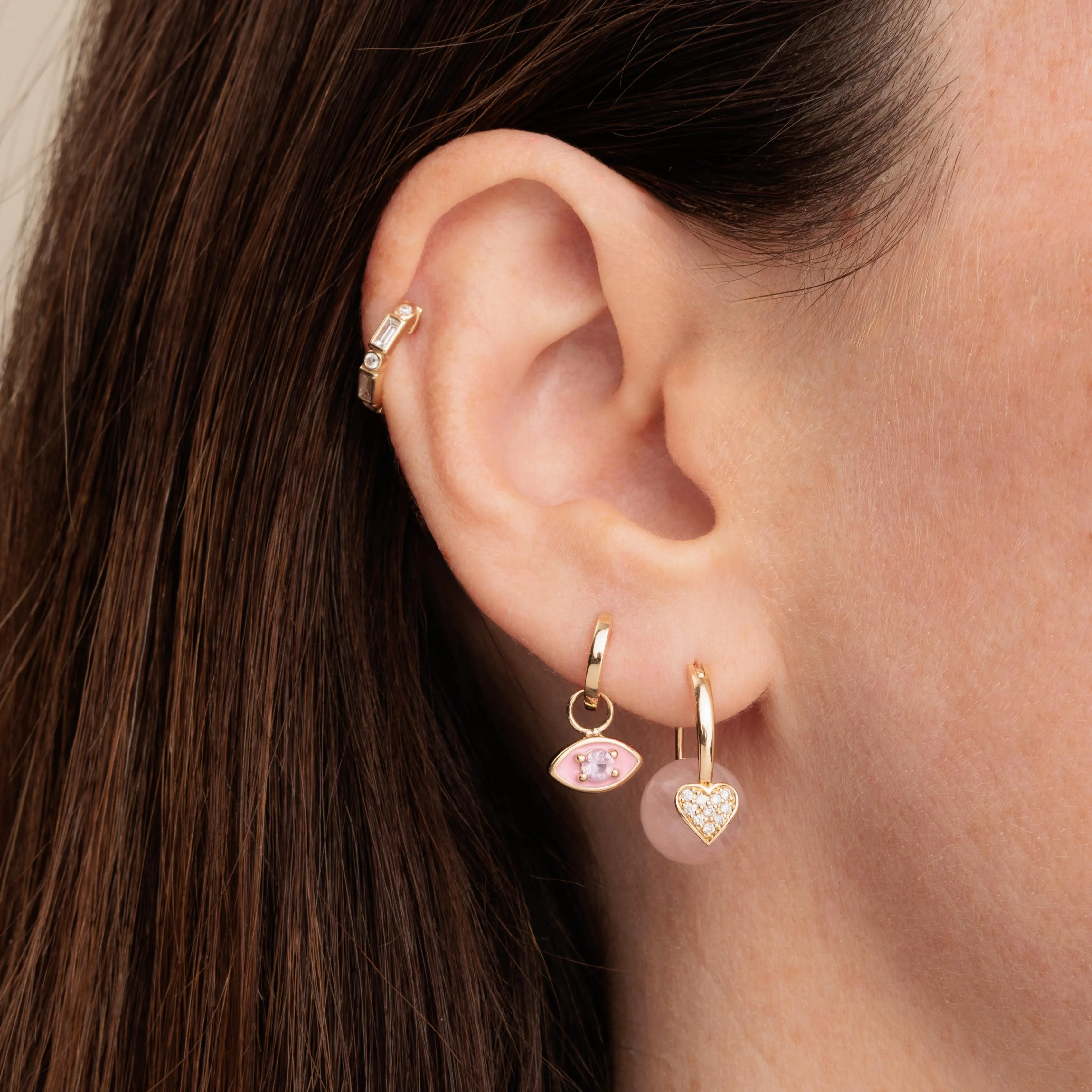 Gold & Diamond Baguette and Round Bezel Huggie Hoops sold by Sydney Evan product image thumbnail 2