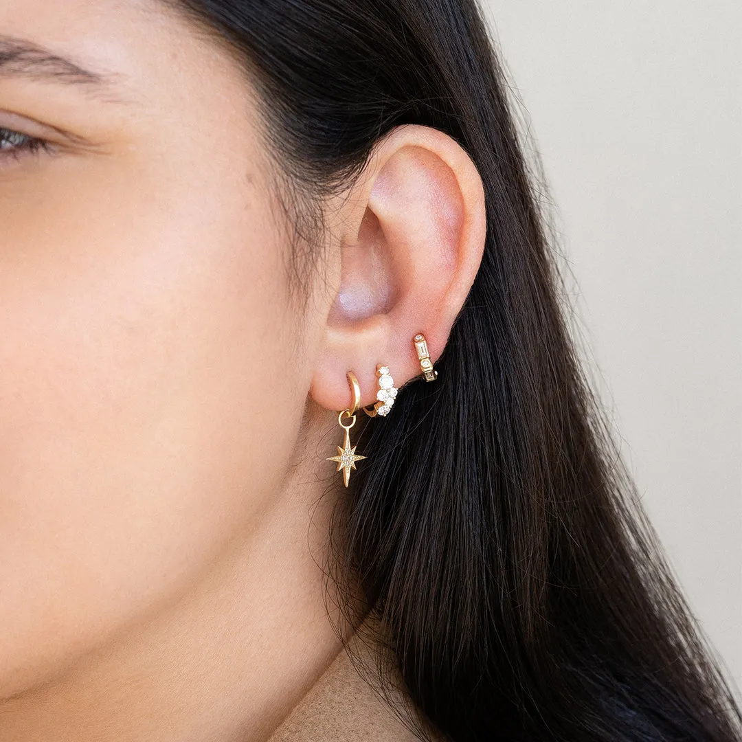 Gold & Diamond Baguette and Round Bezel Huggie Hoops sold by Sydney Evan product image thumbnail 4