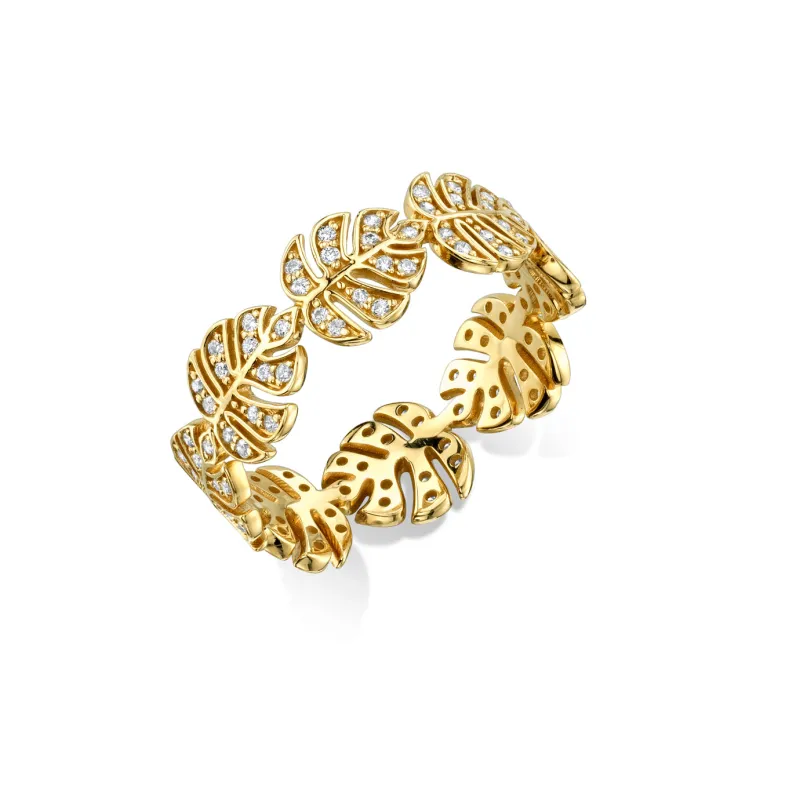 Gold & Diamond Monstera Leaf Eternity Ring made by Sydney Evan