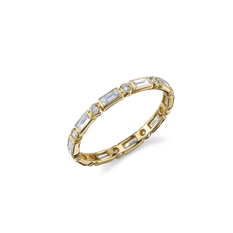 Gold & Diamond Baguette & Bezel Eternity Ring made by Sydney Evan