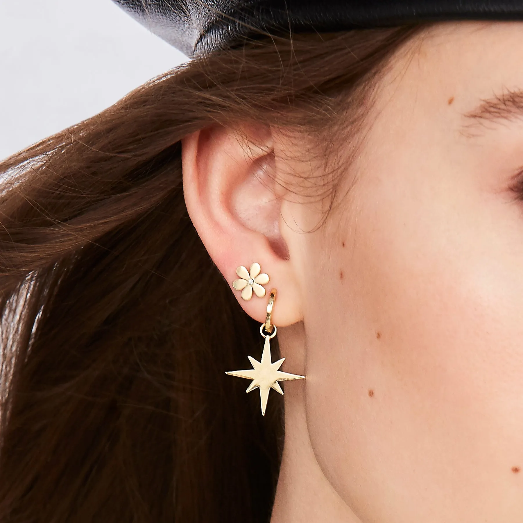 Pure Gold Starburst Charm Hoops sold by Sydney Evan product image thumbnail 2