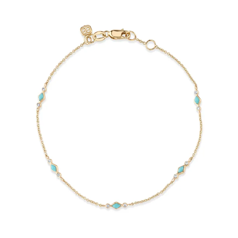 Gold Turquoise & Diamond Bezel Segment Bracelet made by Sydney Evan