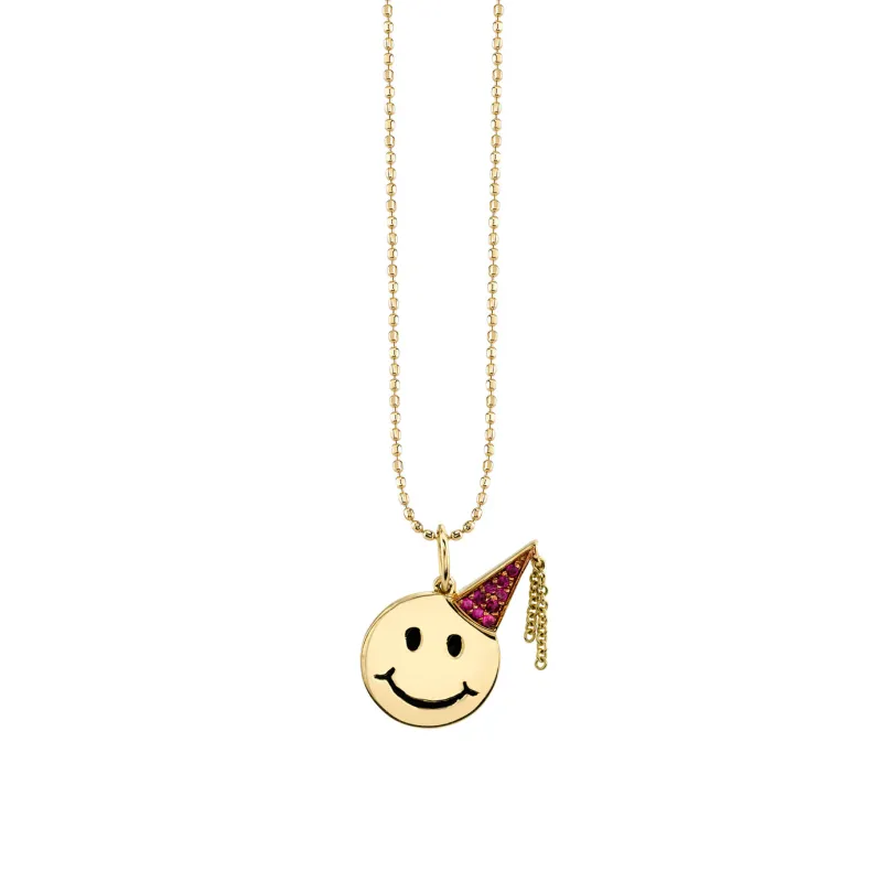 Gold & Ruby Party Hat Happy Face Charm made by Sydney Evan