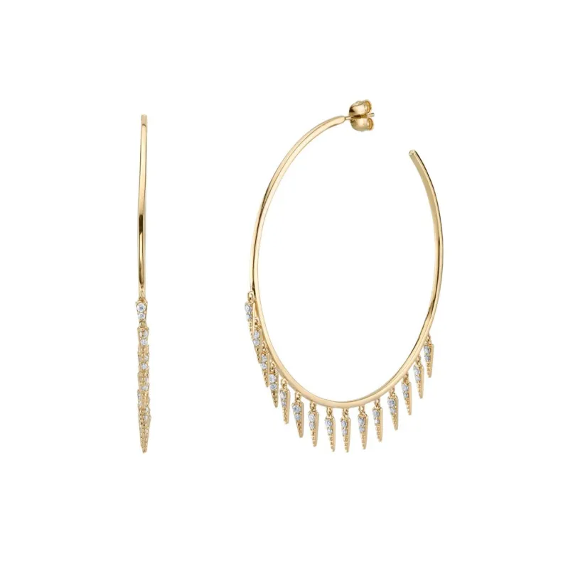 Gold & Diamond Fringe Large Hoops made by Sydney Evan
