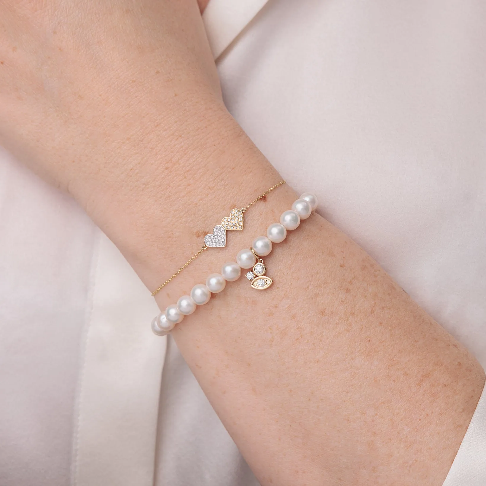 Gold & Diamond Double Heart Bracelet sold by Sydney Evan product image thumbnail 2