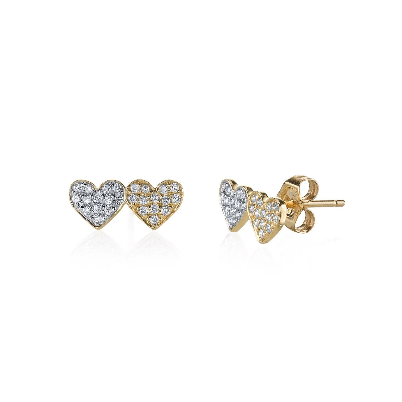 Gold & Diamond Double Heart Stud sold by Sydney Evan
