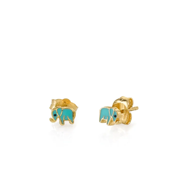 Gold & Enamel Mini Elephant Stud made by Sydney Evan