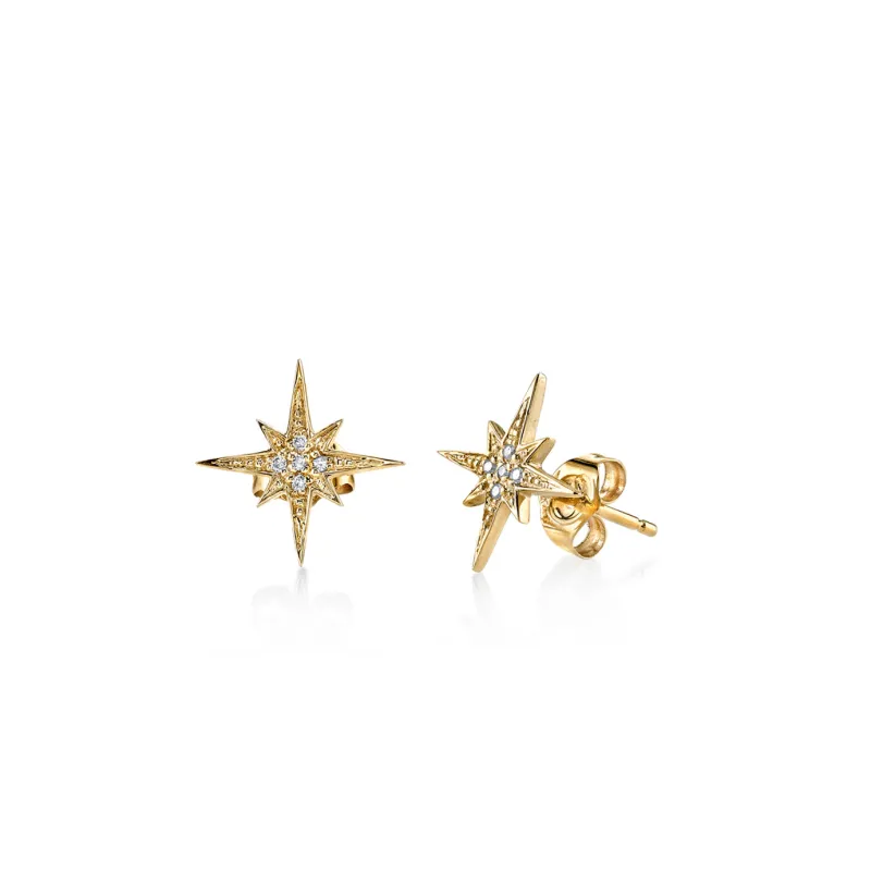 Gold & Diamond Small Starburst Stud made by Sydney Evan