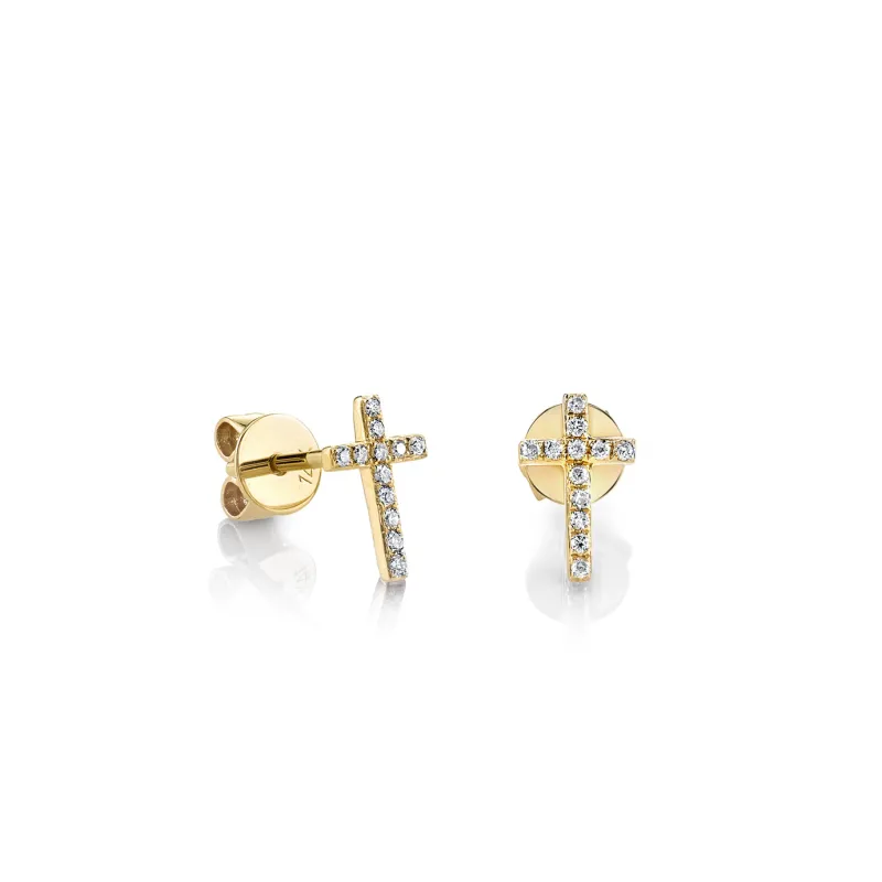 Gold & Diamond Small Cross Stud made by Sydney Evan