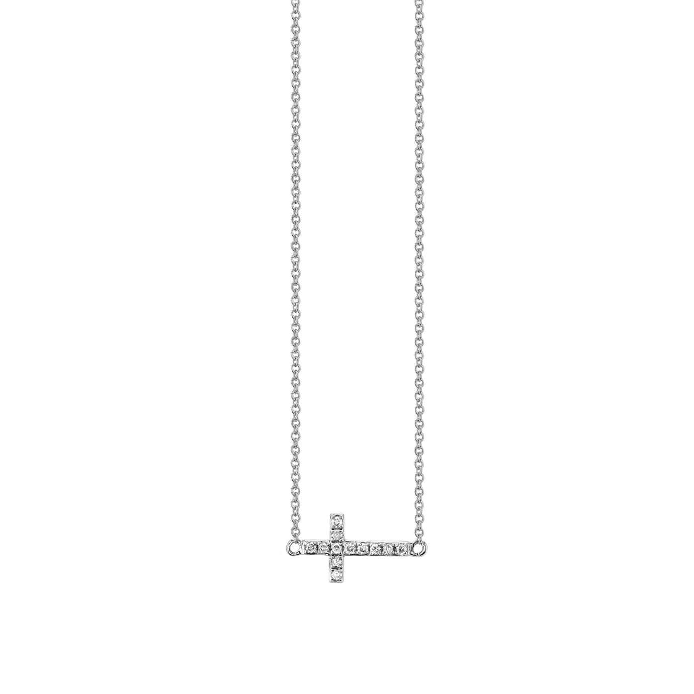Gold & Pavé Diamond Small Sideways Cross Necklace sold by Sydney Evan product image thumbnail 3
