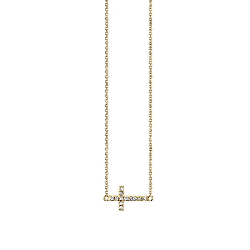 Gold & Pavé Diamond Small Sideways Cross Necklace made by Sydney Evan