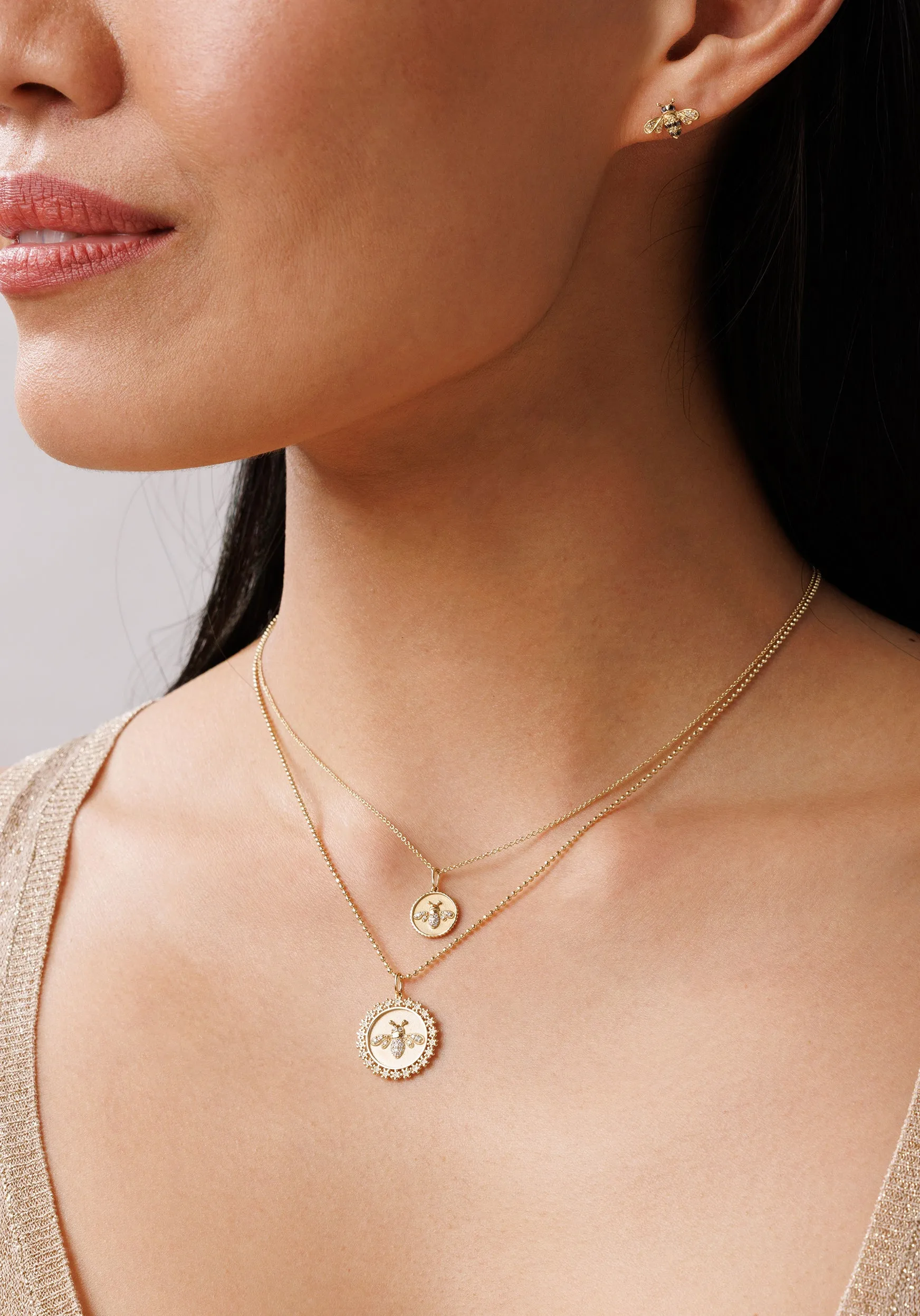 Gold & Diamond Mini Bee Stud sold by Sydney Evan product image thumbnail 2