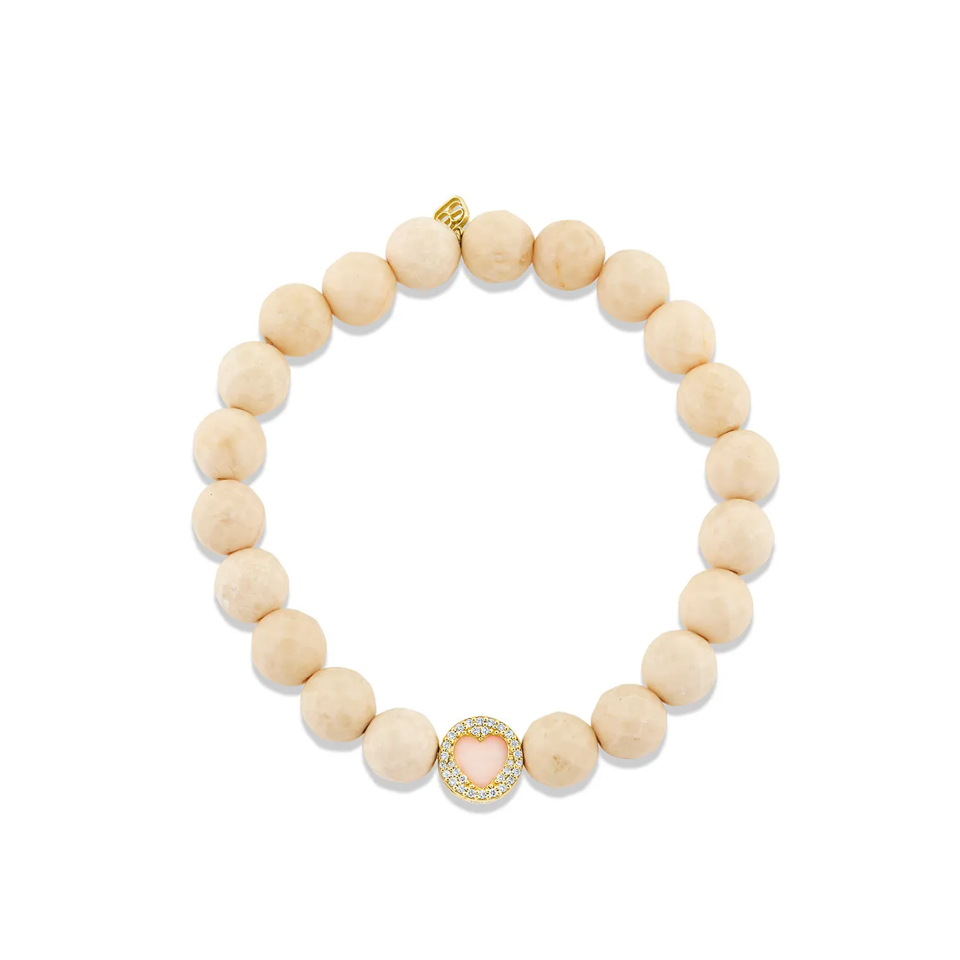 Gold & Diamond Mother of Pearl Pave Stone Inlay Heart Icon Bead on Cream Jasper sold by Sydney Evan product image thumbnail 3