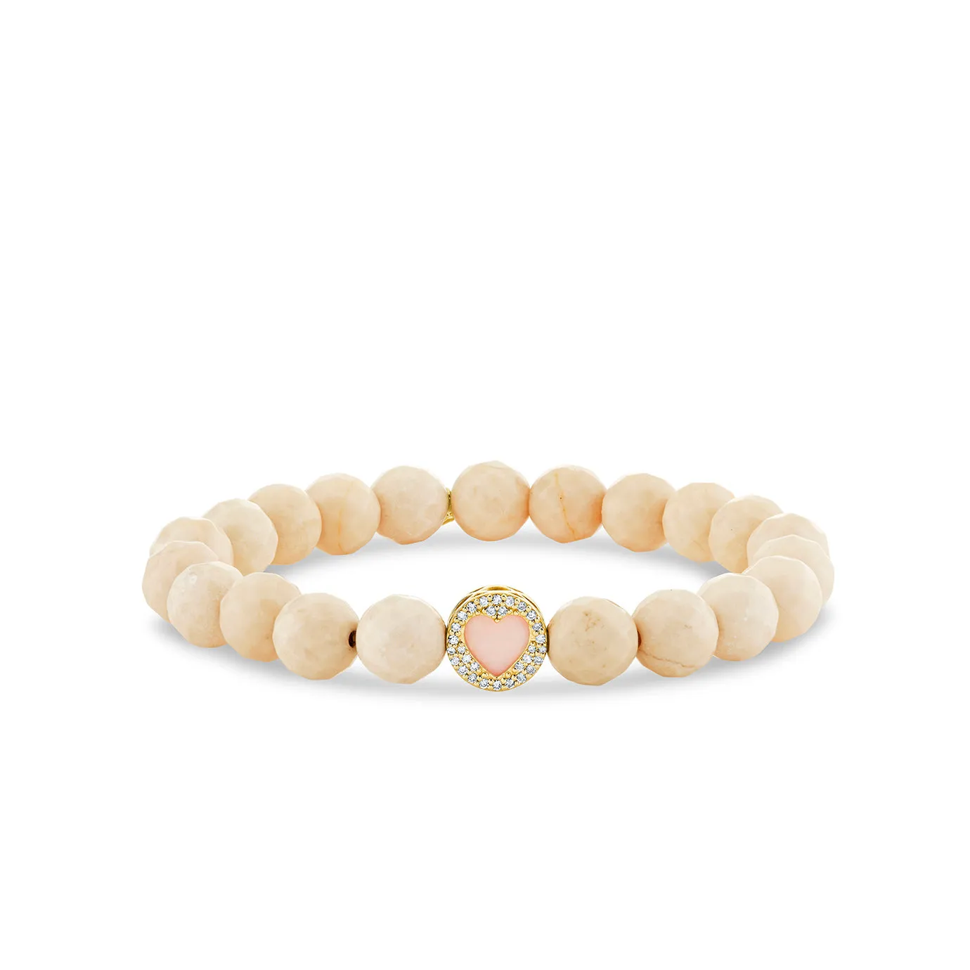 Gold & Diamond Mother of Pearl Pave Stone Inlay Heart Icon Bead on Cream Jasper sold by Sydney Evan