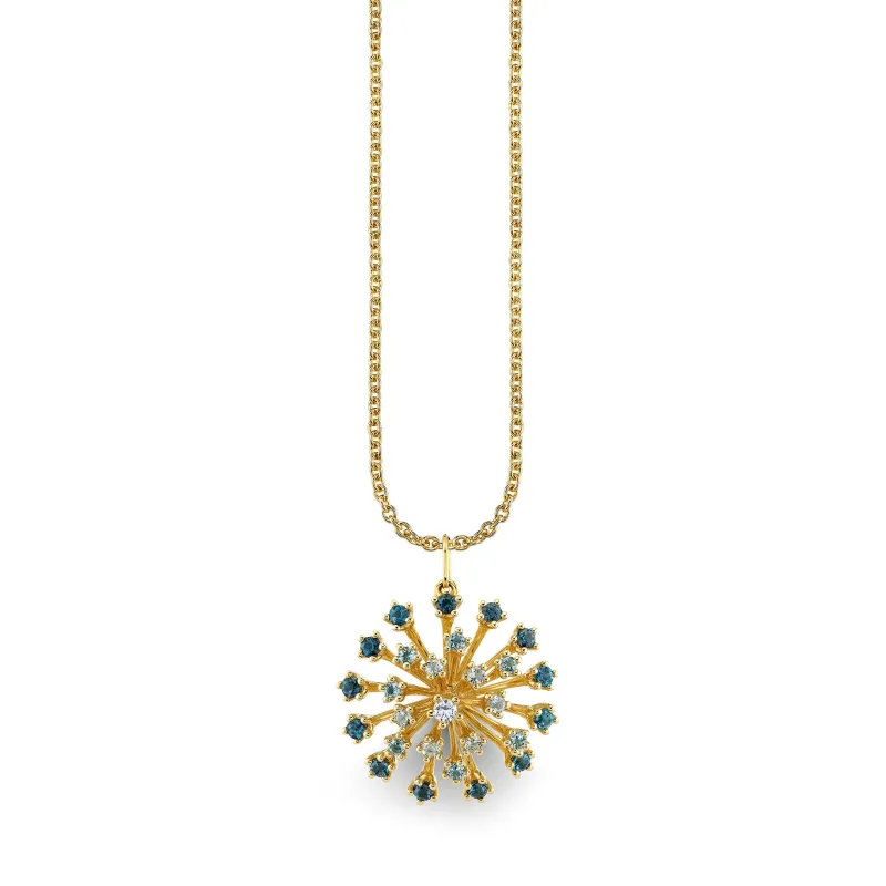 Gold & Diamond Aquamarine Big Stone Burst Flower Charm made by Sydney Evan